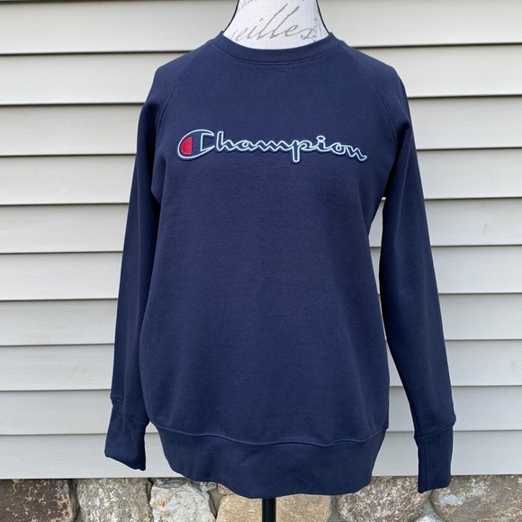 Nwot Champion Graphic Logo Crew Neck Sweatshirt - Navy - Picture 1 of 14